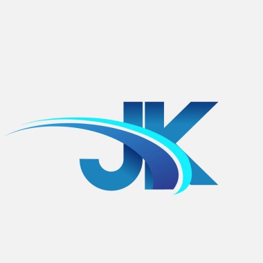 İlk harf JK logotype şirketi adı mavi ve swoosh tasarımı. iş ve şirket kimliği için vektör logosu.
