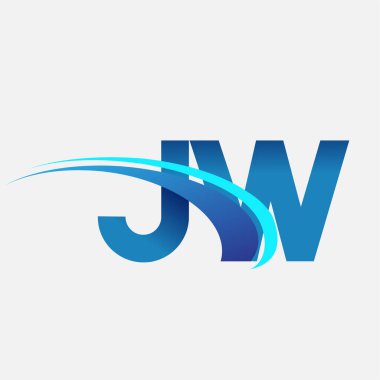 İlk harf JW logotype şirketi adı mavi ve swoosh tasarımı. iş ve şirket kimliği için vektör logosu.
