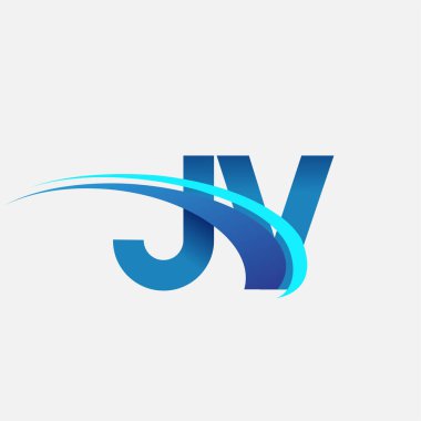 İlk harf JV logotype şirket adı mavi ve swoosh tasarımı. iş ve şirket kimliği için vektör logosu.