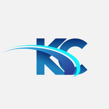 İlk harf KC logotype şirket adı mavi ve swoosh tasarımı. iş ve şirket kimliği için vektör logosu.
