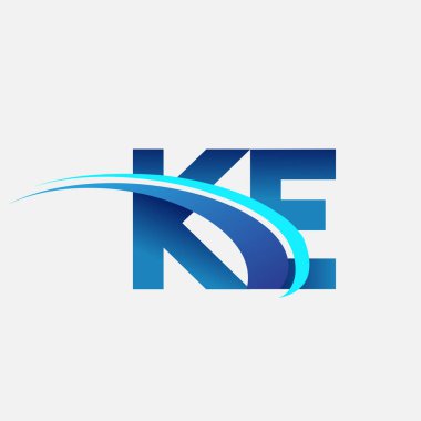 İlk harf KE logotype şirket adı mavi ve swoosh tasarımı. iş ve şirket kimliği için vektör logosu.