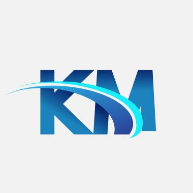 İlk harf KM logotype şirket adı mavi ve swoosh tasarımı. iş ve şirket kimliği için vektör logosu.