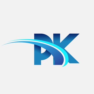 İlk harf PK logotype şirketi adı mavi ve swoosh tasarımı. iş ve şirket kimliği için vektör logosu.
