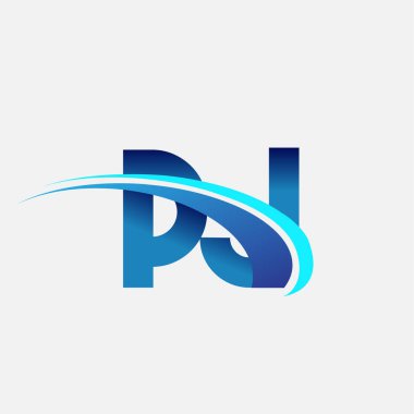İlk harf PJ logotype şirketi adı mavi ve swoosh tasarımı. iş ve şirket kimliği için vektör logosu.