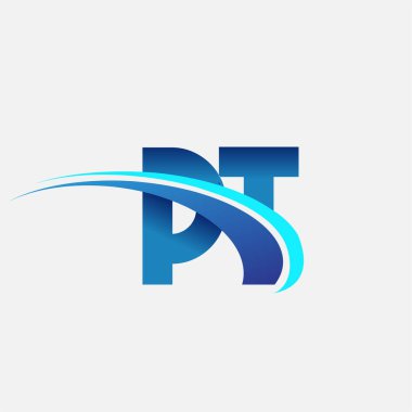 İlk harf PT logotype şirketi adı mavi ve swoosh tasarımı. iş ve şirket kimliği için vektör logosu.
