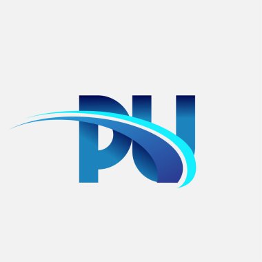 İlk harf PU logotype şirket adı mavi ve swoosh tasarımı. iş ve şirket kimliği için vektör logosu.