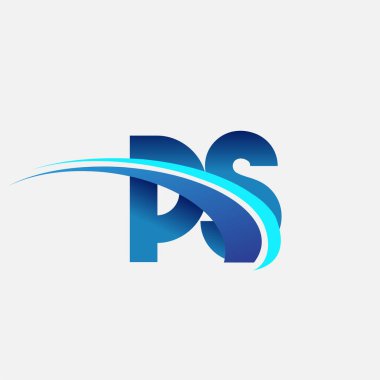 İlk harf PS logotype şirket adı mavi ve swoosh tasarımı. iş ve şirket kimliği için vektör logosu.