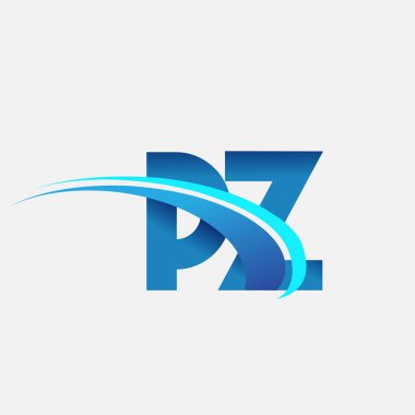 İlk harf PZ logotype şirket adı mavi ve swoosh tasarımı. iş ve şirket kimliği için vektör logosu.