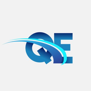 İlk harf QE logotype şirket adı mavi ve swoosh tasarımı. iş ve şirket kimliği için vektör logosu.