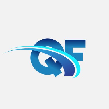İlk harf QF logotype şirket adı mavi ve swoosh tasarımı. iş ve şirket kimliği için vektör logosu.