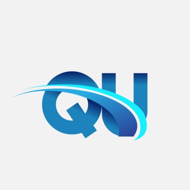 İlk harf QU logotype şirket adı mavi ve swoosh tasarımı. iş ve şirket kimliği için vektör logosu.