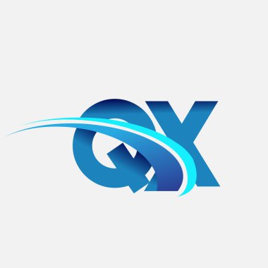 İlk harf QX logotype şirket adı mavi ve swoosh tasarımı. iş ve şirket kimliği için vektör logosu.