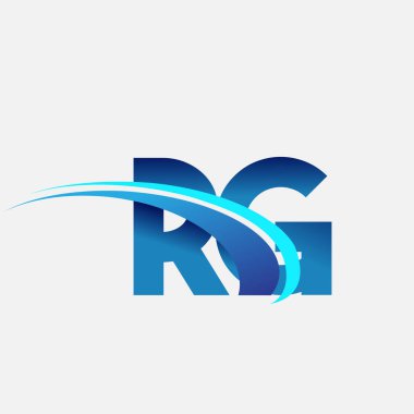 İlk harf RG logotype şirketi adı mavi ve swoosh tasarımı. iş ve şirket kimliği için vektör logosu.