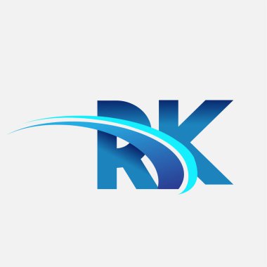 İlk harf RK logotype şirketi adı mavi ve swoosh tasarımı. iş ve şirket kimliği için vektör logosu.