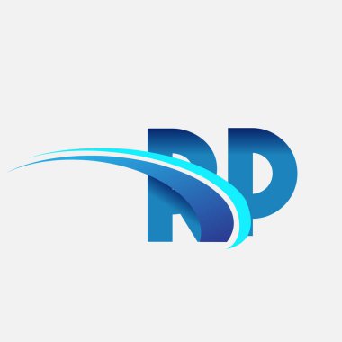İlk harf RP logotype şirket adı mavi ve swoosh tasarımı. iş ve şirket kimliği için vektör logosu.