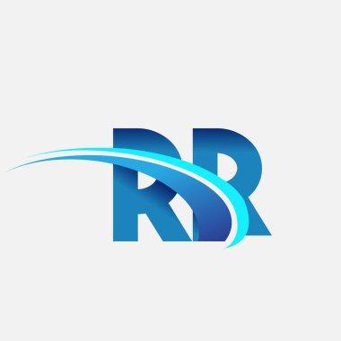İlk harf RR logotype şirketi adı mavi ve swoosh tasarımı. iş ve şirket kimliği için vektör logosu.