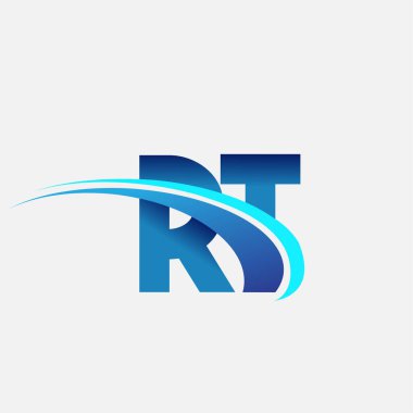 İlk harf RT logotype şirketi adı mavi ve swoosh tasarımı. iş ve şirket kimliği için vektör logosu.