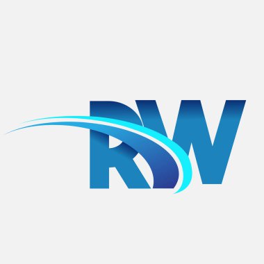 İlk harf RW logotype şirketi adı mavi ve swoosh tasarımı. iş ve şirket kimliği için vektör logosu.