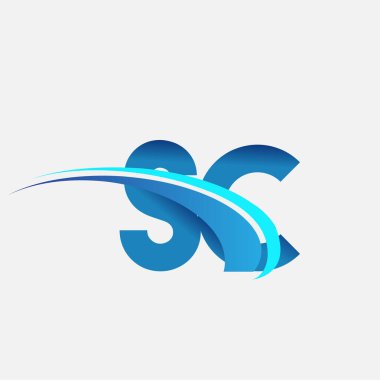 İlk harf SC logotype şirket adı mavi ve swoosh tasarımı. iş ve şirket kimliği için vektör logosu.