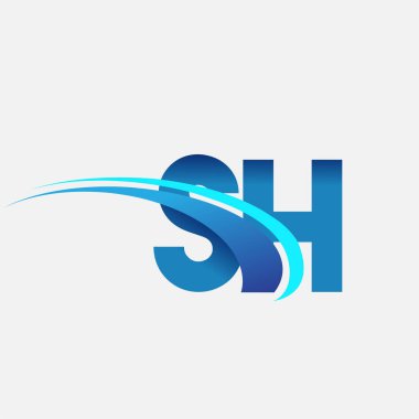 İlk harf SH logotype şirket adı mavi ve swoosh tasarımı. iş ve şirket kimliği için vektör logosu.