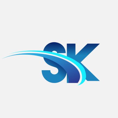 İlk harf SK logotype şirket adı mavi ve swoosh tasarımı. iş ve şirket kimliği için vektör logosu.
