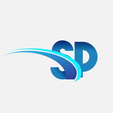 İlk harf SP logotype şirket adı mavi ve swoosh tasarımı. iş ve şirket kimliği için vektör logosu.