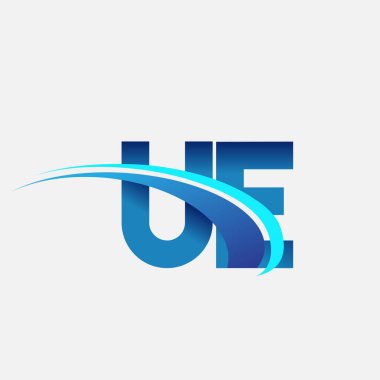 İlk harf UE logotype şirketi adı mavi ve swoosh tasarımı. iş ve şirket kimliği için vektör logosu.