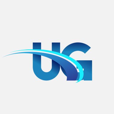 İlk harf UG logotype şirketi adı mavi ve swoosh tasarımı. iş ve şirket kimliği için vektör logosu.