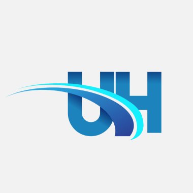 İlk harf UH logotype şirket adı mavi ve swoosh tasarımı. iş ve şirket kimliği için vektör logosu.