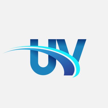 İlk harf UV logotype şirketi adı mavi ve swoosh tasarımı. iş ve şirket kimliği için vektör logosu.