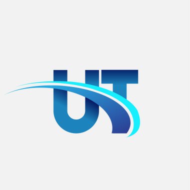 İlk harf UT logotype şirketi adı mavi ve swoosh tasarımı. iş ve şirket kimliği için vektör logosu.