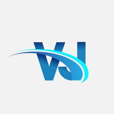 İlk harf VJ logotype şirket adı mavi ve swoosh tasarımı. iş ve şirket kimliği için vektör logosu.