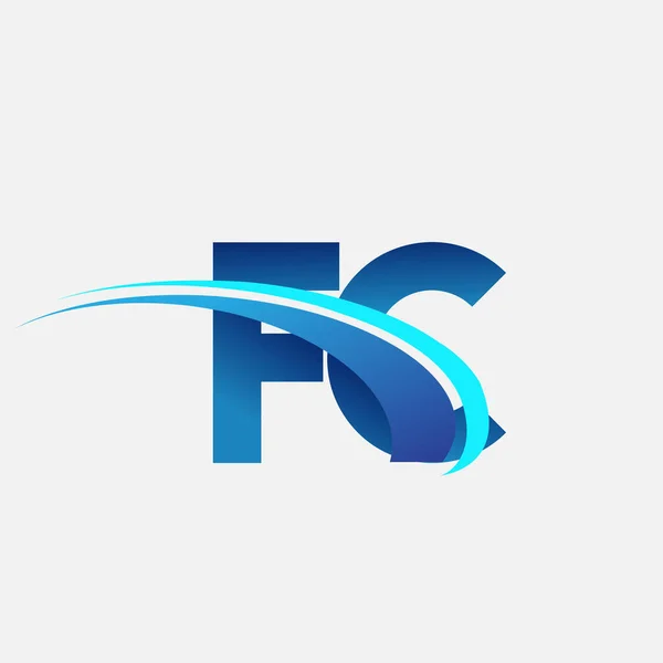 頭文字のFcロゴタイプ社名はブルーとスウッシュのデザイン ビジネスと会社のアイデンティティのためのベクトルロゴ — ストックベクタ