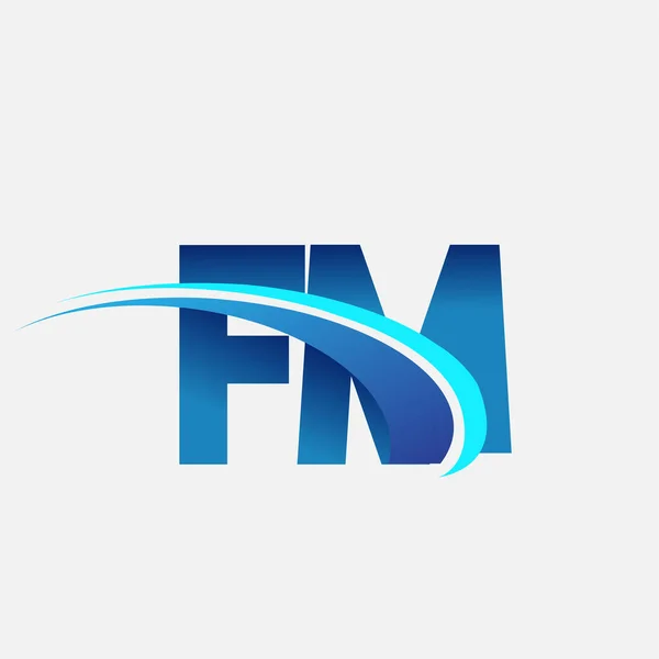 最初的字母Fm标识公司的名称是彩色蓝色和斜纹图案 企业和公司标识的矢量标识 — 图库矢量图片