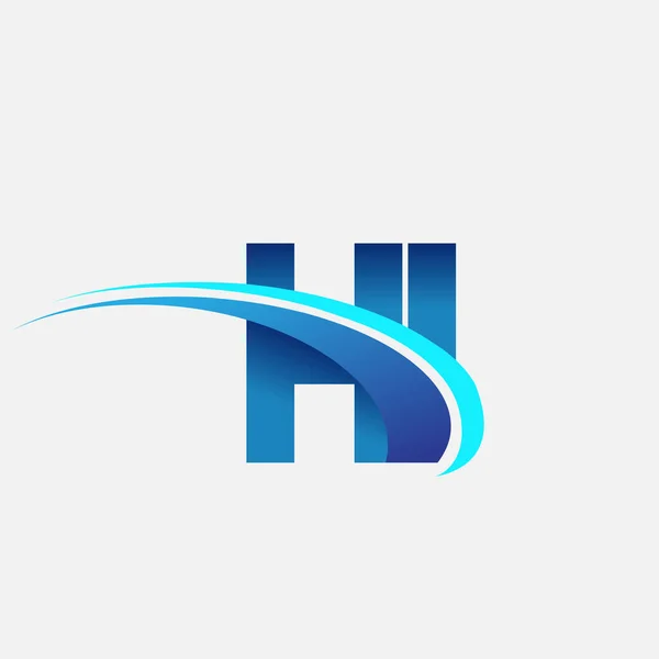 頭文字のHiロゴタイプ社名はブルーとスウッシュのデザイン ビジネスと会社のアイデンティティのためのベクトルロゴ — ストックベクタ