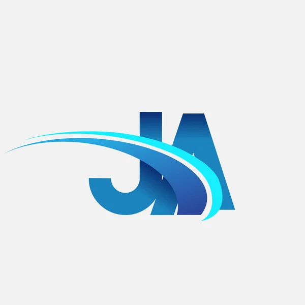 首字母Ja标志型公司名称为彩色蓝色和斜纹图案 企业和公司标识的矢量标识 — 图库矢量图片