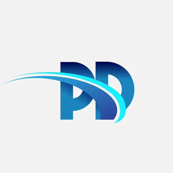 頭文字のPdロゴタイプ社名はブルーとスウッシュのデザイン ビジネスと会社のアイデンティティのためのベクトルロゴ — ストックベクタ