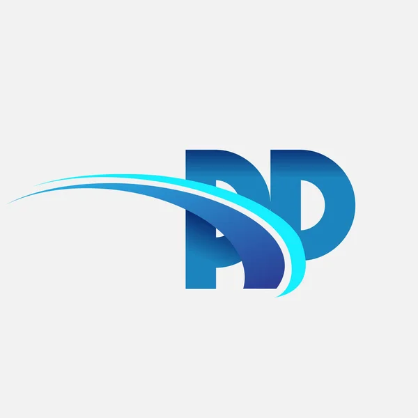 最初の文字Ppのロゴタイプ会社名は青とスウッシュのデザインを着色 ビジネスと会社のアイデンティティのためのベクトルロゴ — ストックベクタ