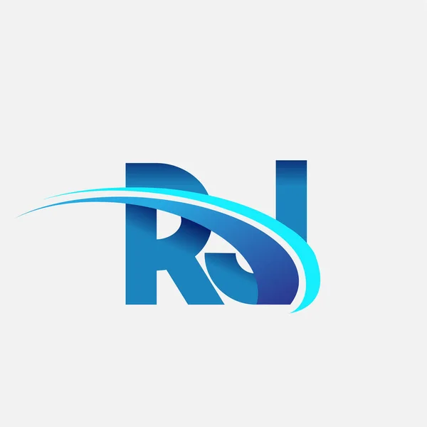 頭文字のRjのロゴタイプ会社名はブルーとスウッシュのデザイン ビジネスと会社のアイデンティティのためのベクトルロゴ — ストックベクタ