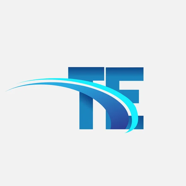 最初的字母Te标识公司的名称是蓝色和斜纹的设计 企业和公司标识的矢量标识 — 图库矢量图片