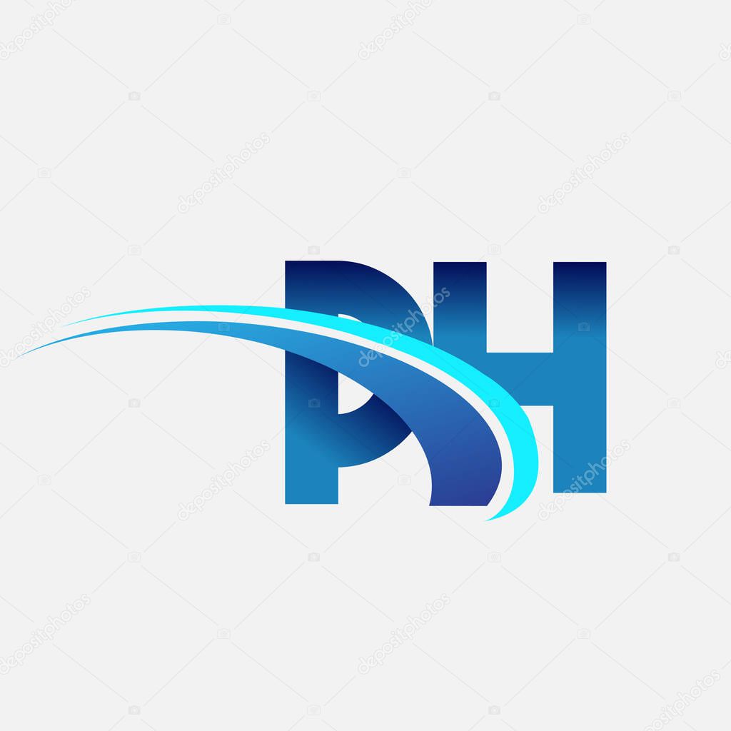 Initial letter PH logotype company name colored blue and swoosh design. vector logo for business and company identity.