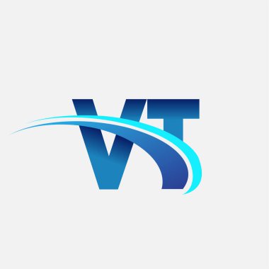 İlk harf VT logotype şirketi adı mavi ve swoosh tasarımı. iş ve şirket kimliği için vektör logosu.