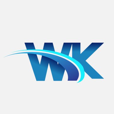İlk harf WK logotype şirketi adı mavi ve swoosh tasarımı. iş ve şirket kimliği için vektör logosu.