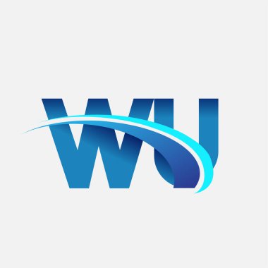 İlk harf WU logotype şirket adı mavi ve swoosh tasarımı. iş ve şirket kimliği için vektör logosu.