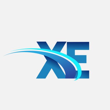 İlk harf XE logotype şirket adı mavi ve swoosh tasarımı. iş ve şirket kimliği için vektör logosu.