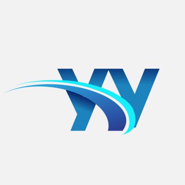 İlk harf YY logotype şirket adı mavi ve swoosh tasarımı. iş ve şirket kimliği için vektör logosu.
