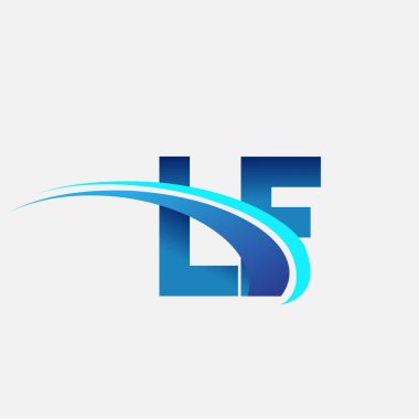 İlk harf LF logotype şirket adı mavi ve swoosh tasarımı. iş ve şirket kimliği için vektör logosu.
