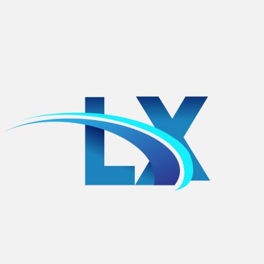 İlk harf LX logotype şirket adı mavi ve swoosh tasarımı. iş ve şirket kimliği için vektör logosu.