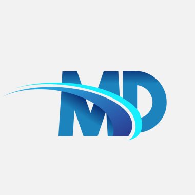 İlk harf MD logotype şirket adı mavi ve swoosh tasarımı. iş ve şirket kimliği için vektör logosu.