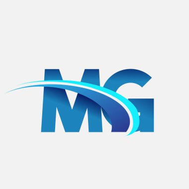 İlk harf MG logotype şirketi adı mavi ve swoosh tasarımı. iş ve şirket kimliği için vektör logosu.